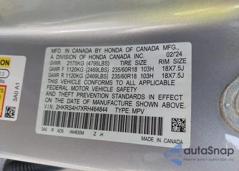 2024 Honda Cr-V Ex-L Awd из США, поврежденный, VIN 2HKRS4H7XRH464844